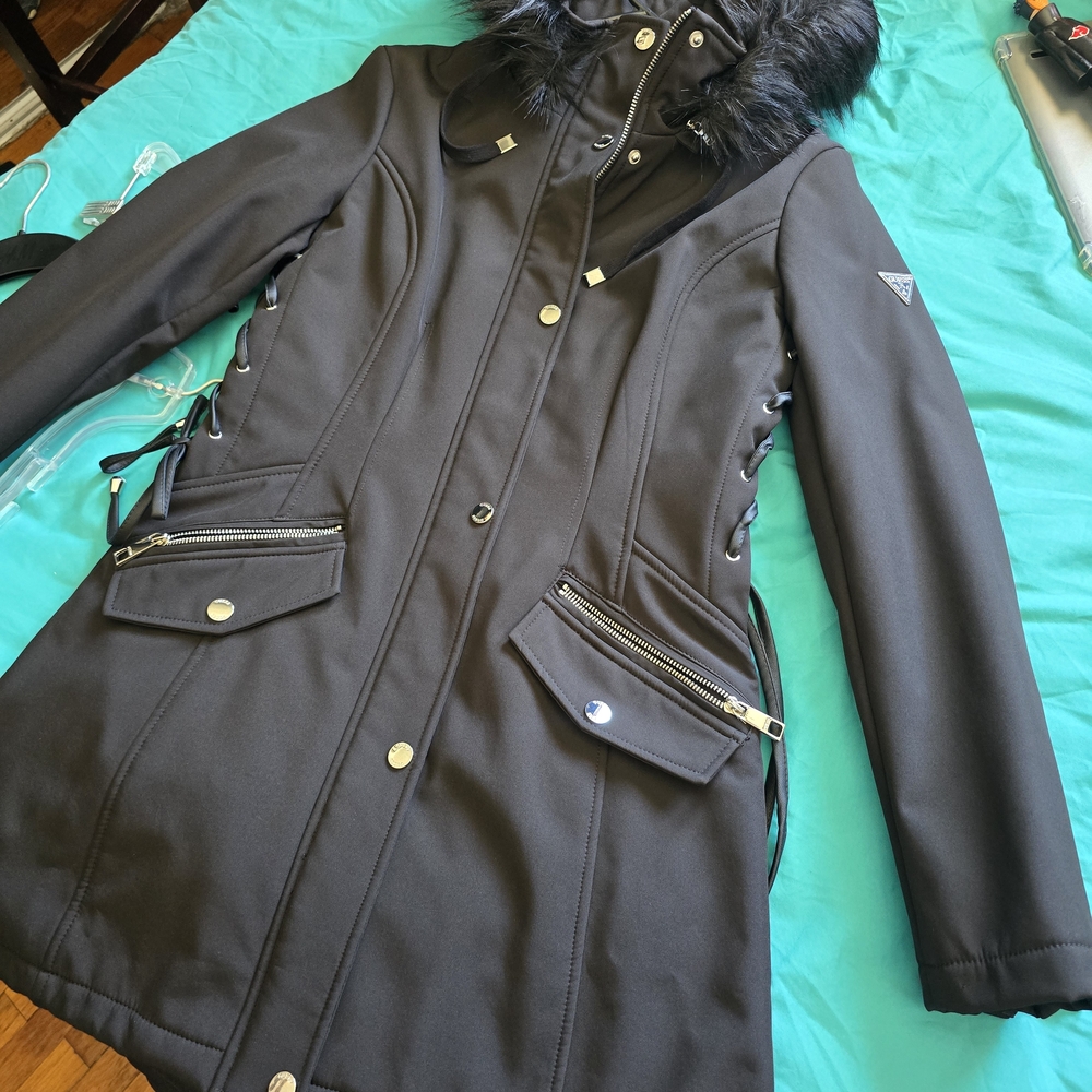 Black Women's Jacket with Fur Trim